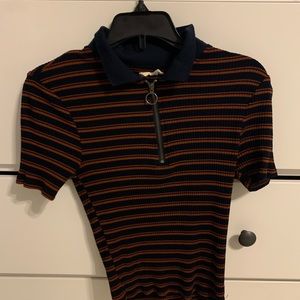 Tillys Sky & Sparrow Striped Collared Zip Shirt